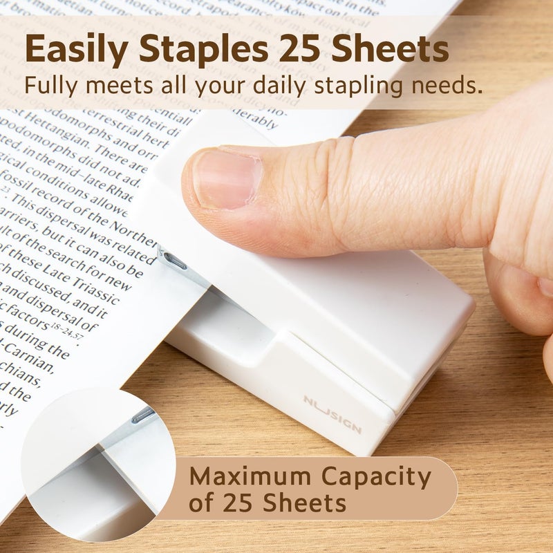 NUSIGN Mini Stapler with 830 Staples, Small Cute Desk Staplers, 25 Sheet Capacity, White - Image 2